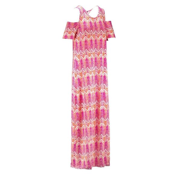 Design History Dresses & Skirts - NWT DESIGN HISTORY WOMEN'S COLD-SHOULDER PINK MAGIC CHEVRON MAXI DRESS